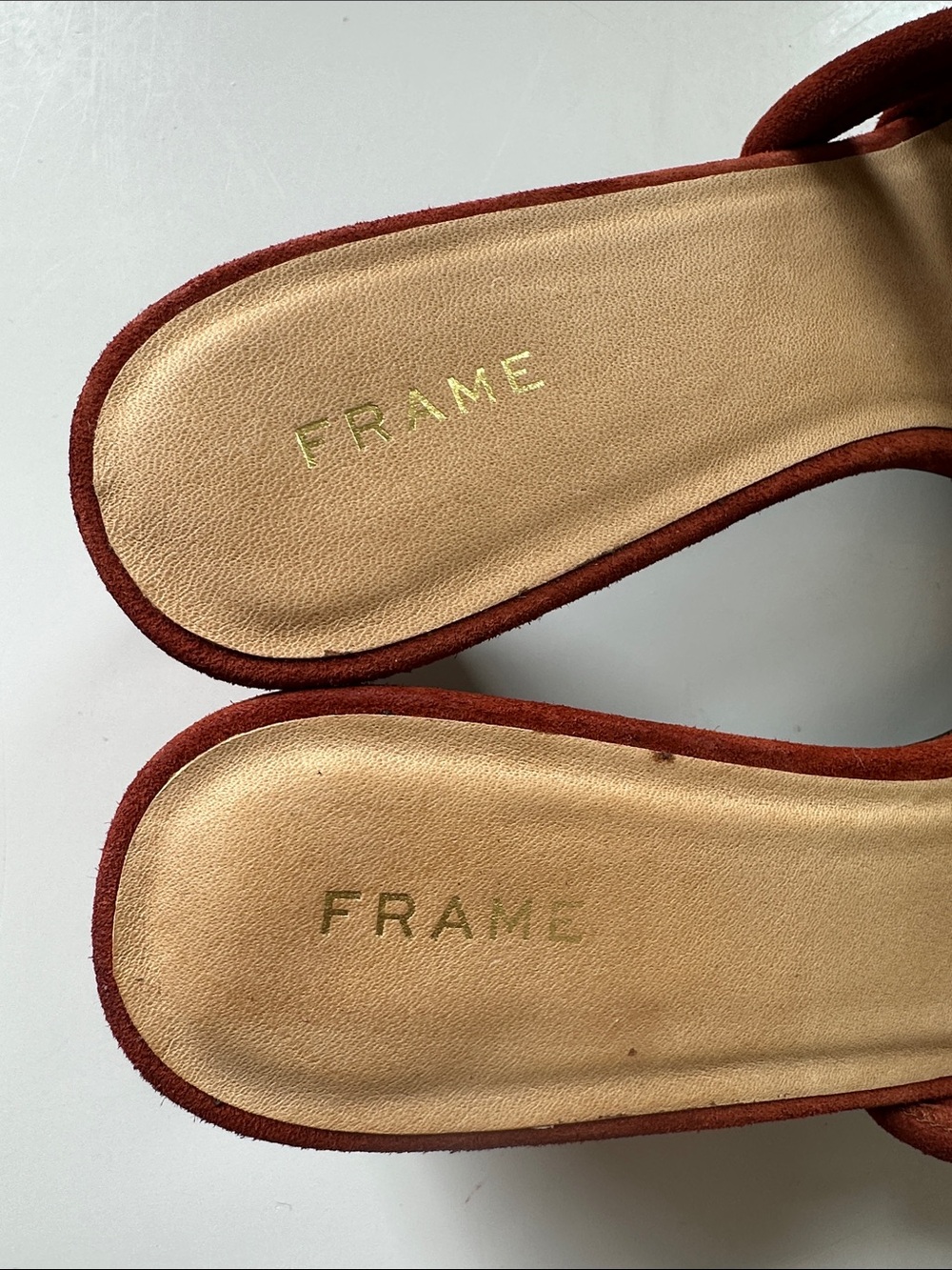 Frame Le Tonga Suede Leather Mules Strappy Sandal EU38.5 US8 Brown Shoes Morocco - Picture 12 of 16